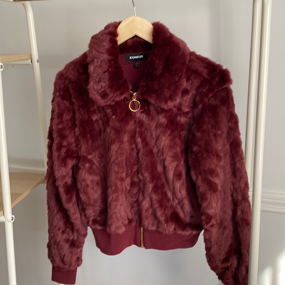 Express Maroon Fur Jacket